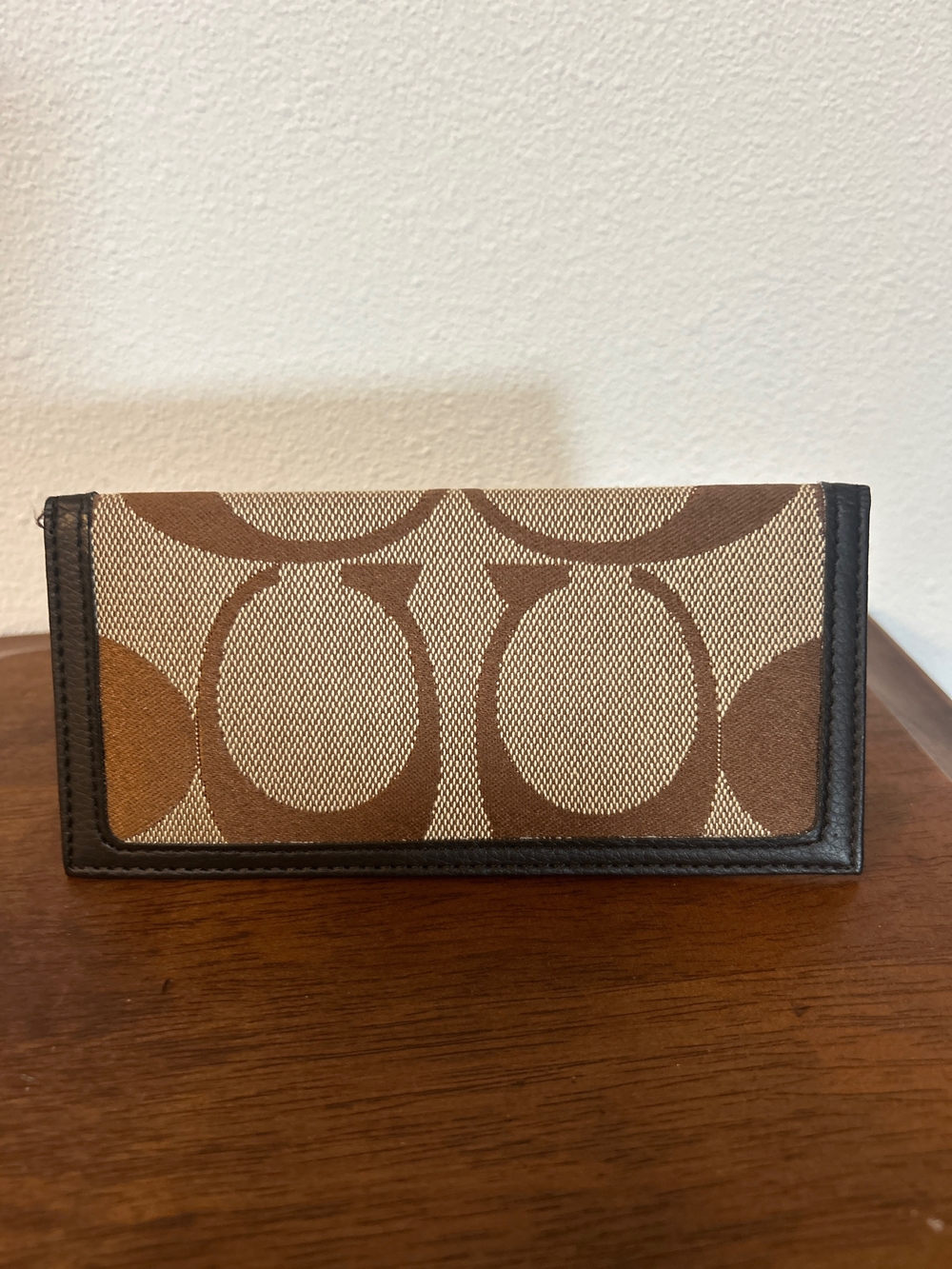 Coach Signature Canvas Continental Check Wallet in Brown